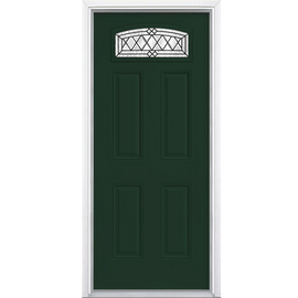 Halifax Camber Fan Lite Painted Smooth Fiberglass Prehung Front Door with Brickmold in Vinyl Frame