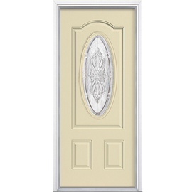 New Haven Three Quarter Oval Lite Painted Smooth Fiberglass Prehung Front Door with Brickmold