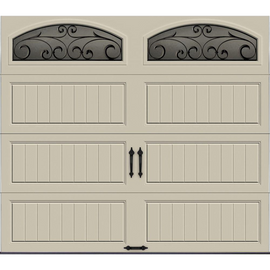 R-Value Intellicore Insulated Sandstone Garage Door with Wrought Iron Window